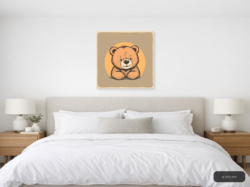 Vintage Cute Teddy Bear Illustration Square Wall Art — A2 / Bedroom