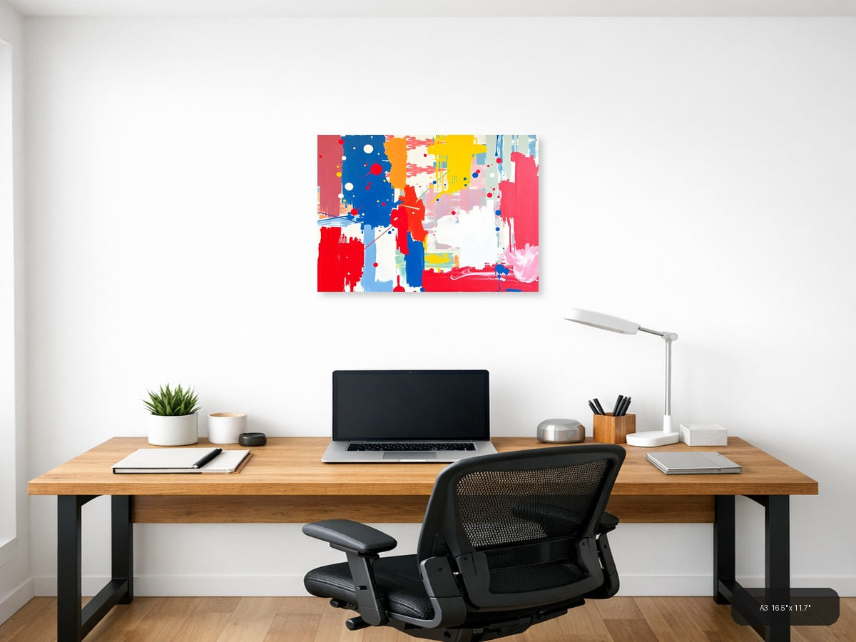 Vibrant Abstract Composition with Red, Blue & Yellow Wall Art — A3 / Office