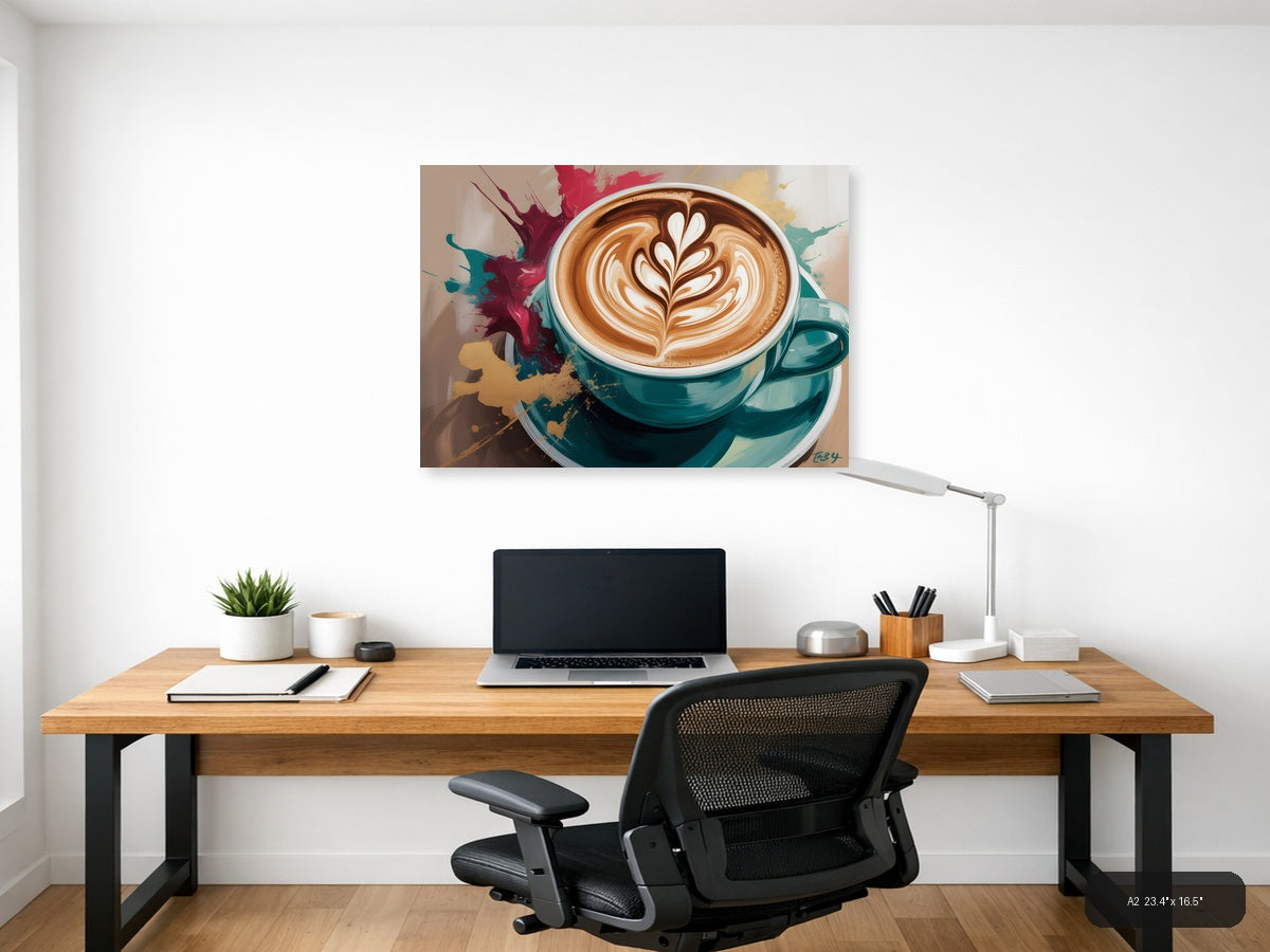 Abstract Coffee Cup Latte Art Splatter Wall Art — A2 / Office
