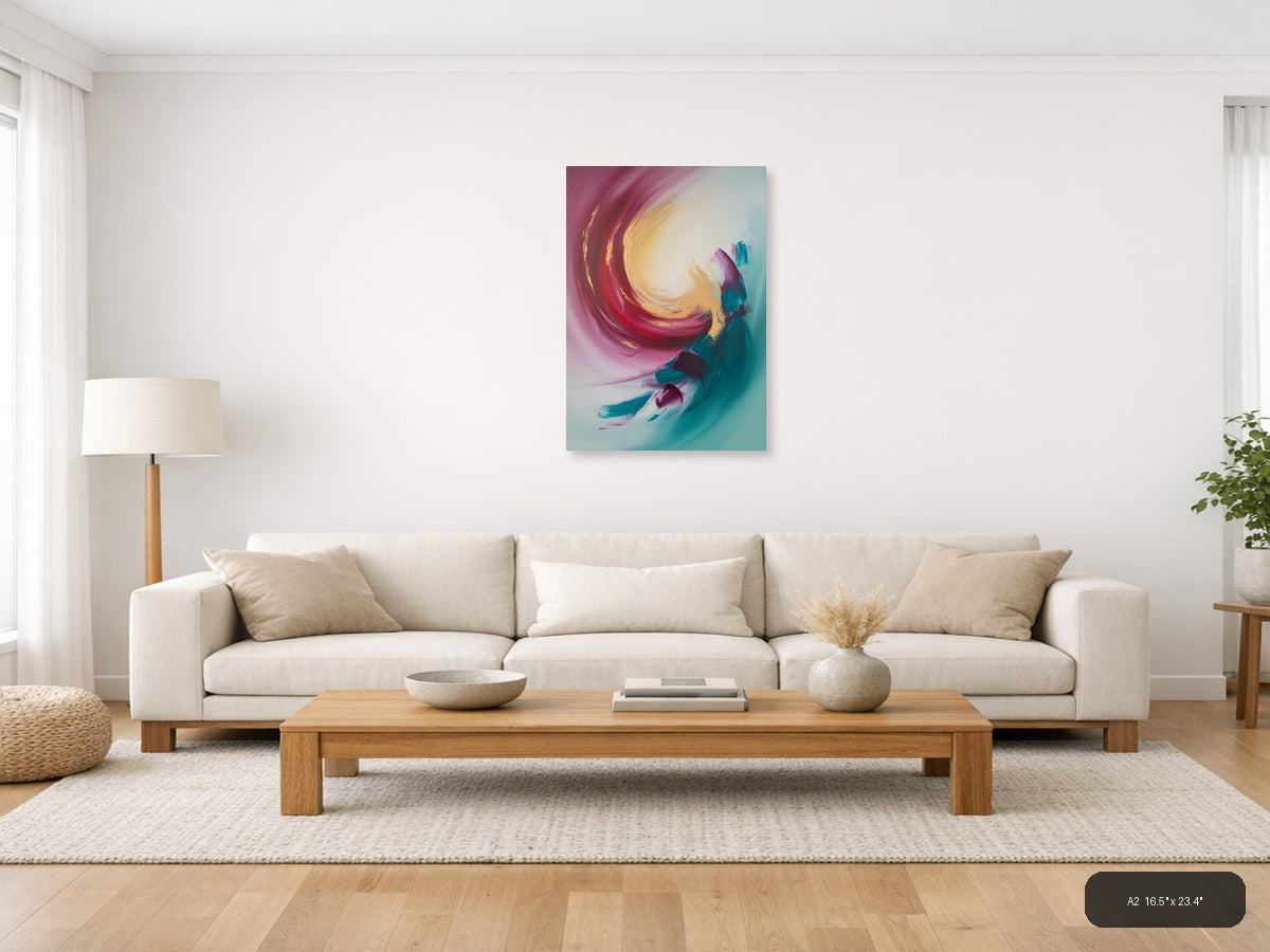 Abstract Spiral Pink Gold Turquoise Canvas Wall Art — A2 / Living Room