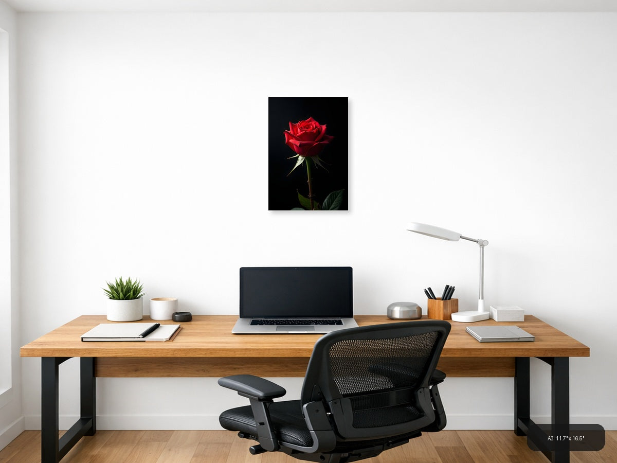 Red Rose on Black Background Photography Wall Art — A3 / Office