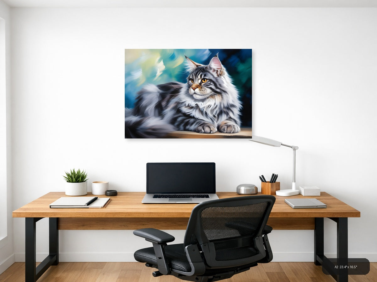 Majestic Tabby Cat with Golden Eyes Abstract Wall Art — A2 / Office
