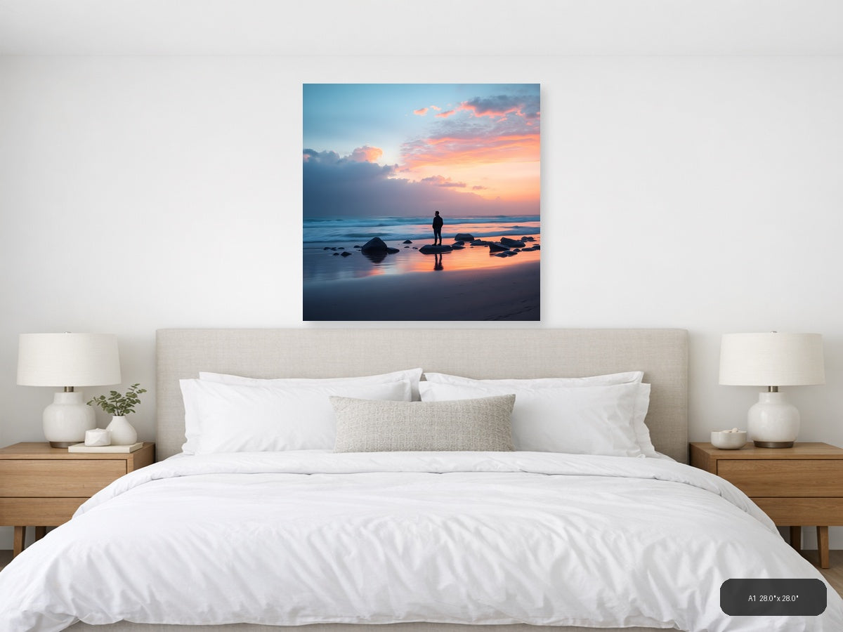 Minimalist Sunset Beach Silhouette Wall Art — A1 / Bedroom