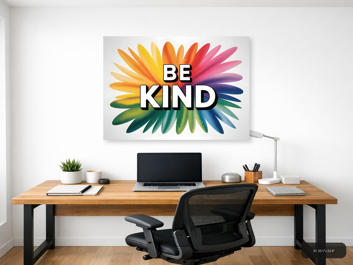 Be Kind Watercolor Rainbow Sunburst Wall Art — A1 / Office