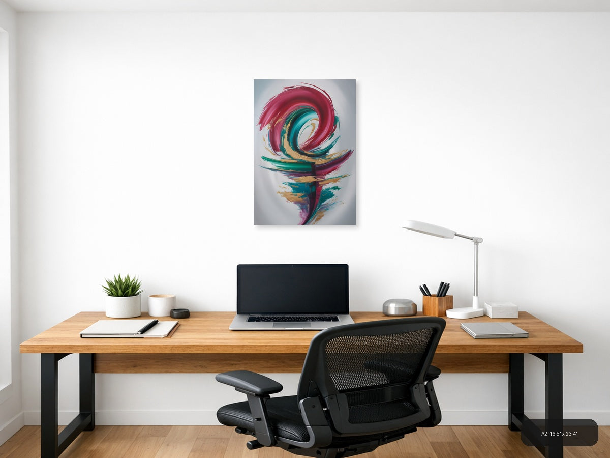 Abstract Spiral Flower in Pink & Teal - Modern Wall Art — A2 / Office