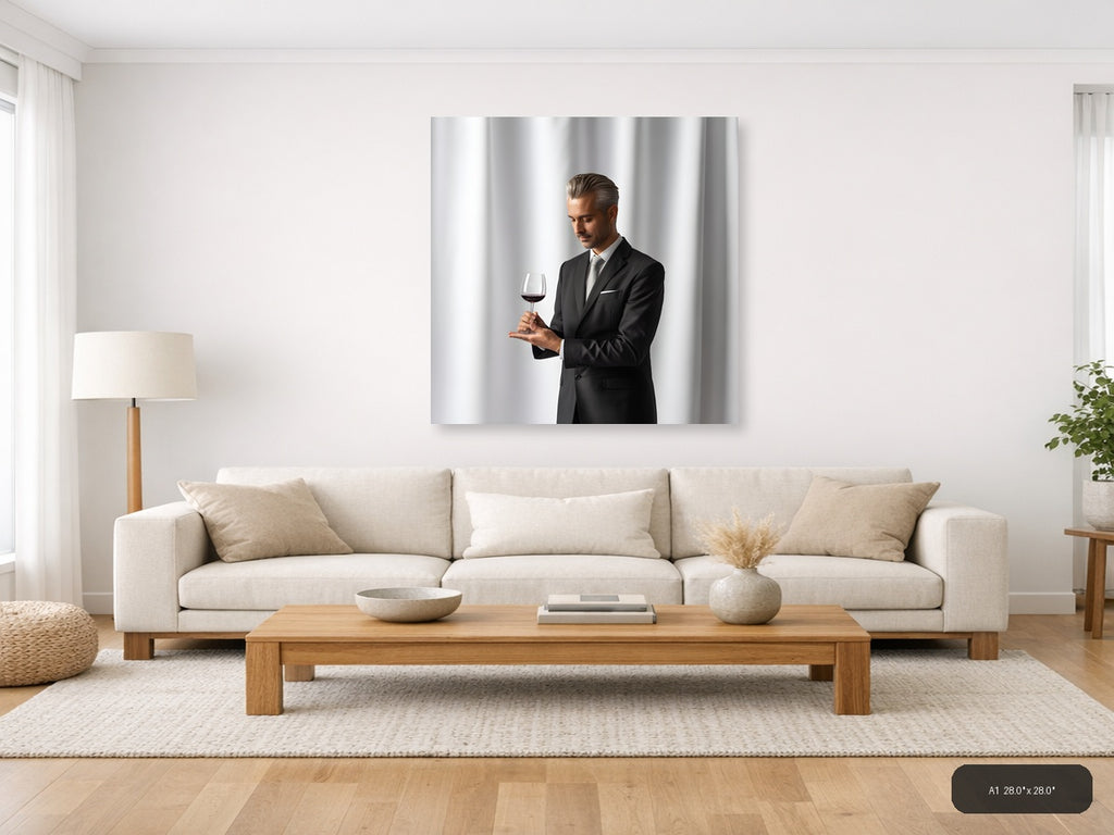 Minimalist Businessman Wine Tasting Portrait Wall Art — A1 / Living Room