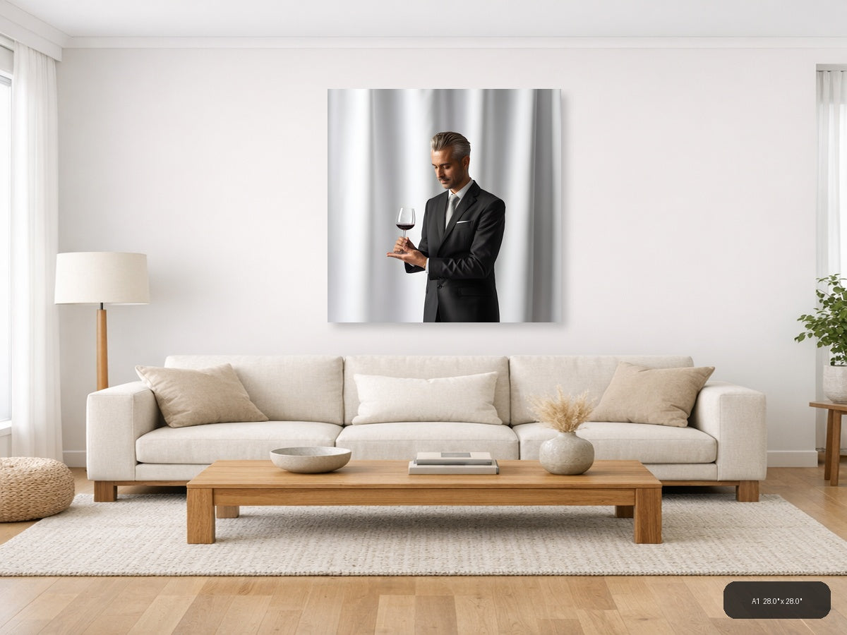 Minimalist Businessman Wine Tasting Portrait Wall Art — A1 / Living Room