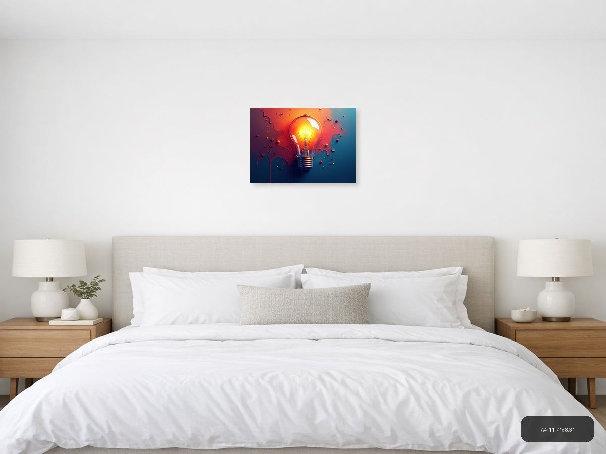 Glowing Lightbulb Abstract | Red Orange Blue Gradient Canvas Wall Art — A4 (Bedroom)