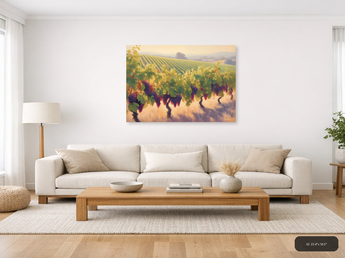 Golden Vineyard Harvest Abstract Landscape Wall Art — A2 / Living Room