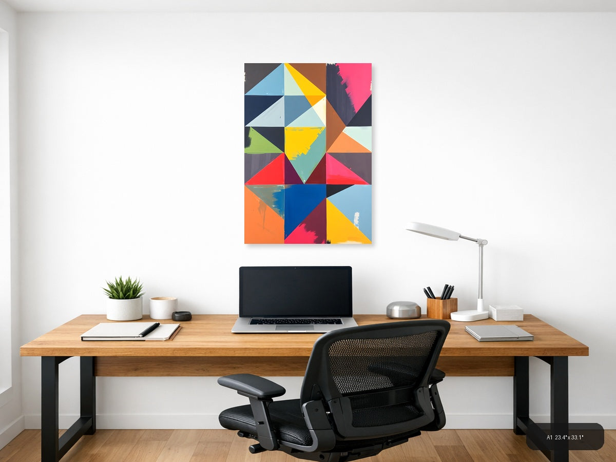 Colorful Geometric Abstract Triangle Composition Wall Art — A1 / Office