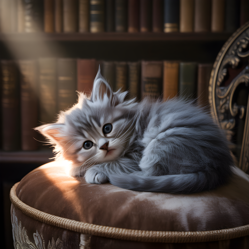 Fluffy Gray Kitten on Cushion Photography Wall Art