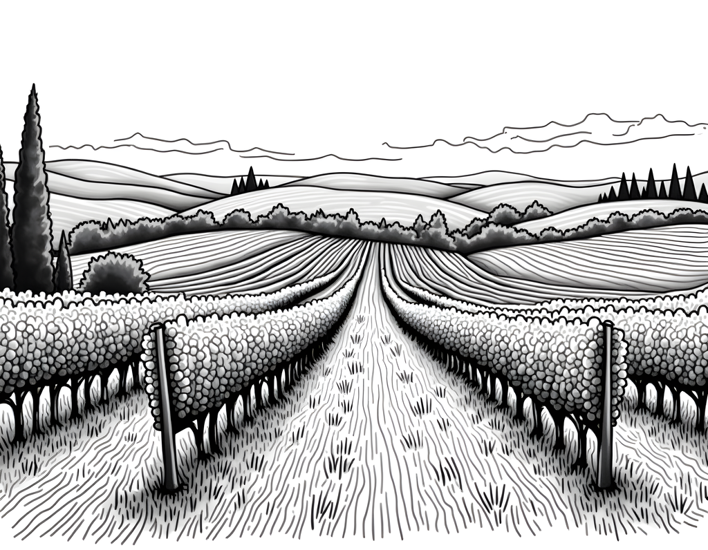 Tuscan Vineyard Landscape Line Art Wall Art