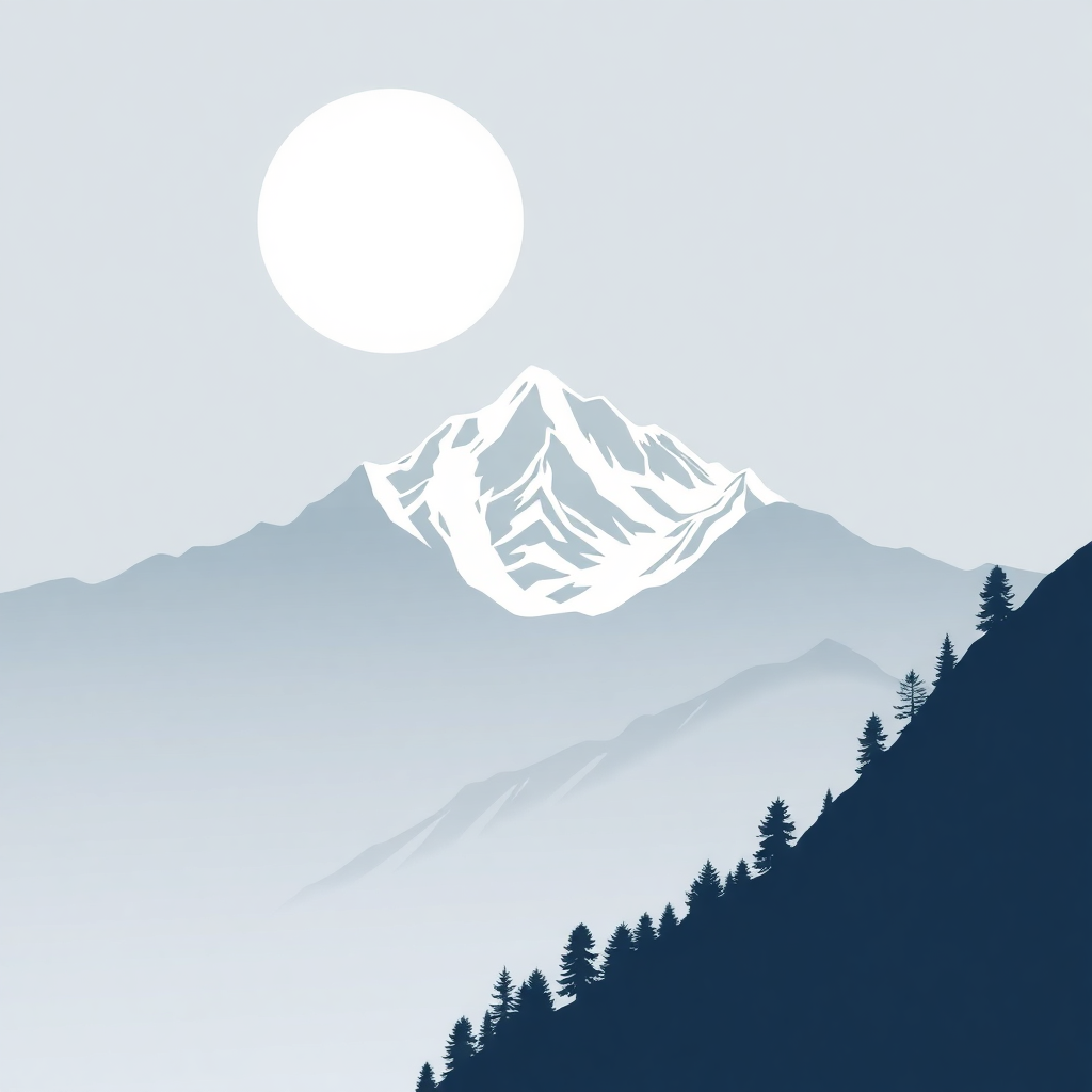 Snow-Capped Mountain Moon Night Sky | Minimalist Landscape Wall Art