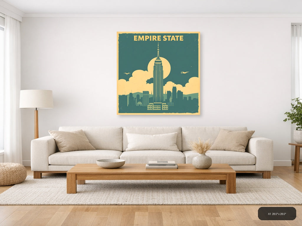 Empire State Building Vintage Art Deco Wall Art — A1 / Living Room