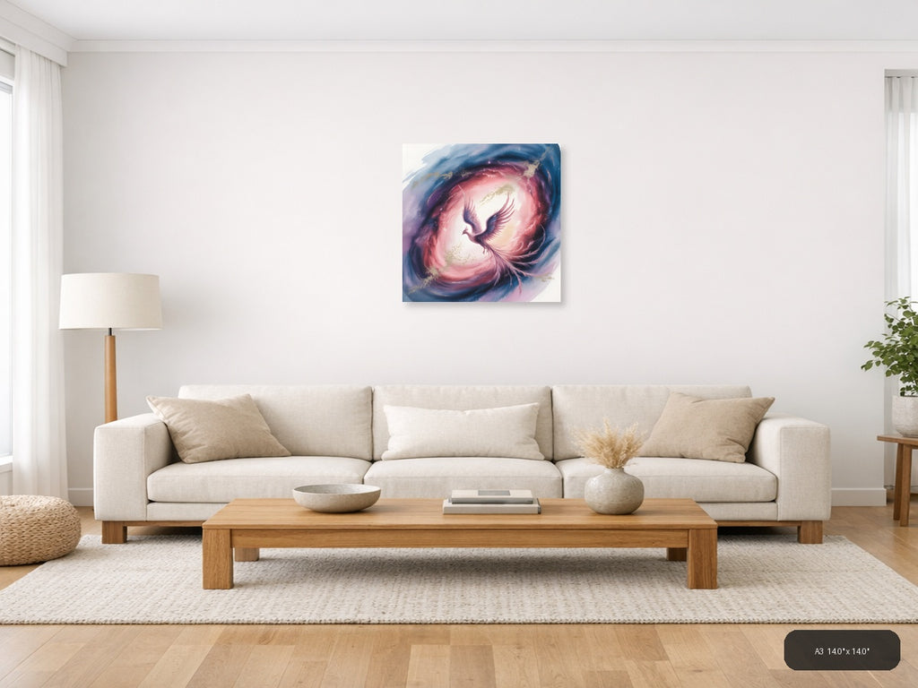 Mystical Phoenix Rising Watercolor Wall Art — A3 / Living Room