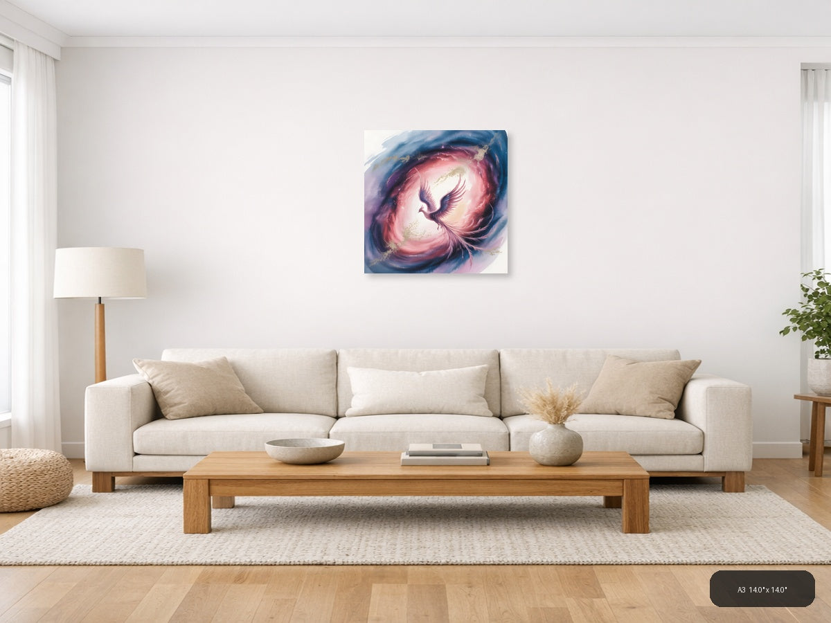 Mystical Phoenix Rising Watercolor Wall Art — A3 / Living Room