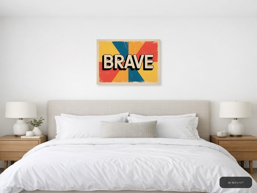 Brave Vintage Retro Geometric Sunburst Wall Art — A3 / Bedroom