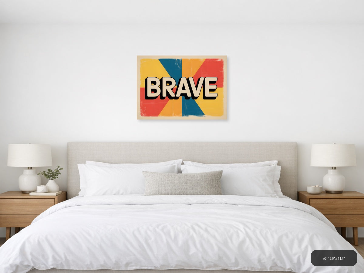 Brave Vintage Retro Geometric Sunburst Wall Art — A3 / Bedroom