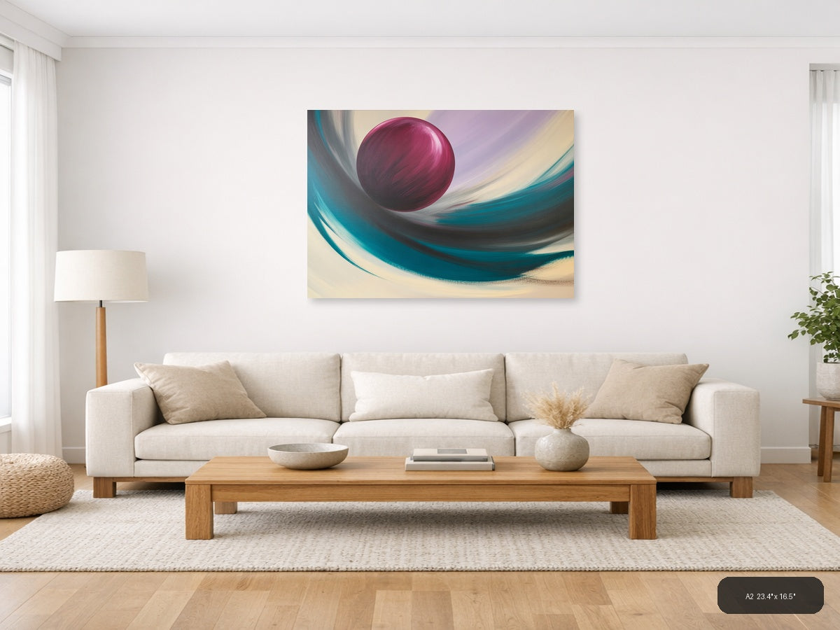 Magenta Sphere Abstract Swirl Landscape Wall Art — A2 / Living Room