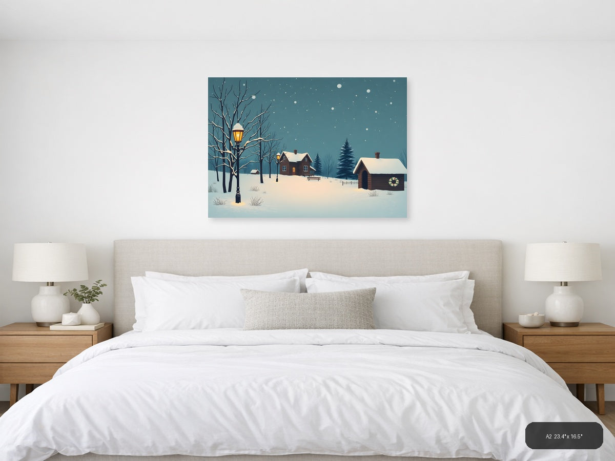 Vintage Winter Cottage Snow Scene Landscape Wall Art — A2 / Bedroom