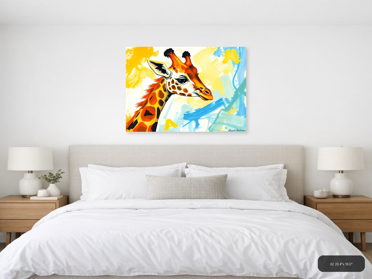 Colorful Abstract Giraffe Portrait Modern Wall Art — A2 / Bedroom
