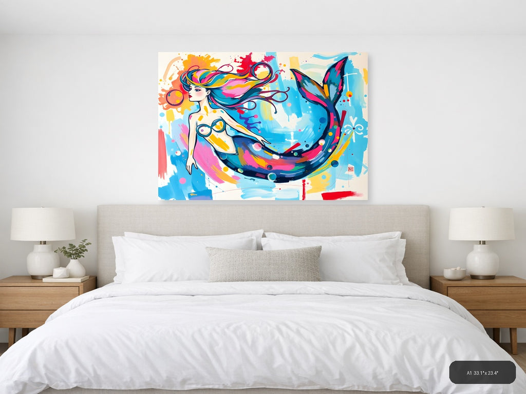 Colorful Mermaid Abstract Splash Modern Wall Art — A1 / Bedroom