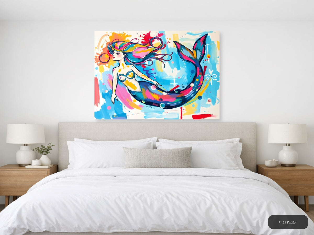 Colorful Mermaid Abstract Splash Modern Wall Art — A1 / Bedroom