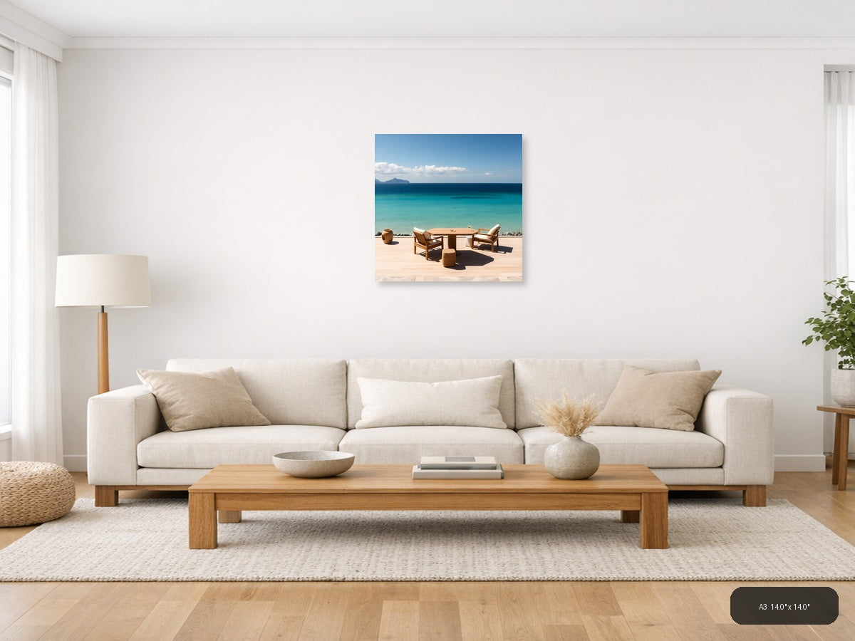 Minimalist Coastal Terrace Ocean View Wall Art — A3 / Living Room