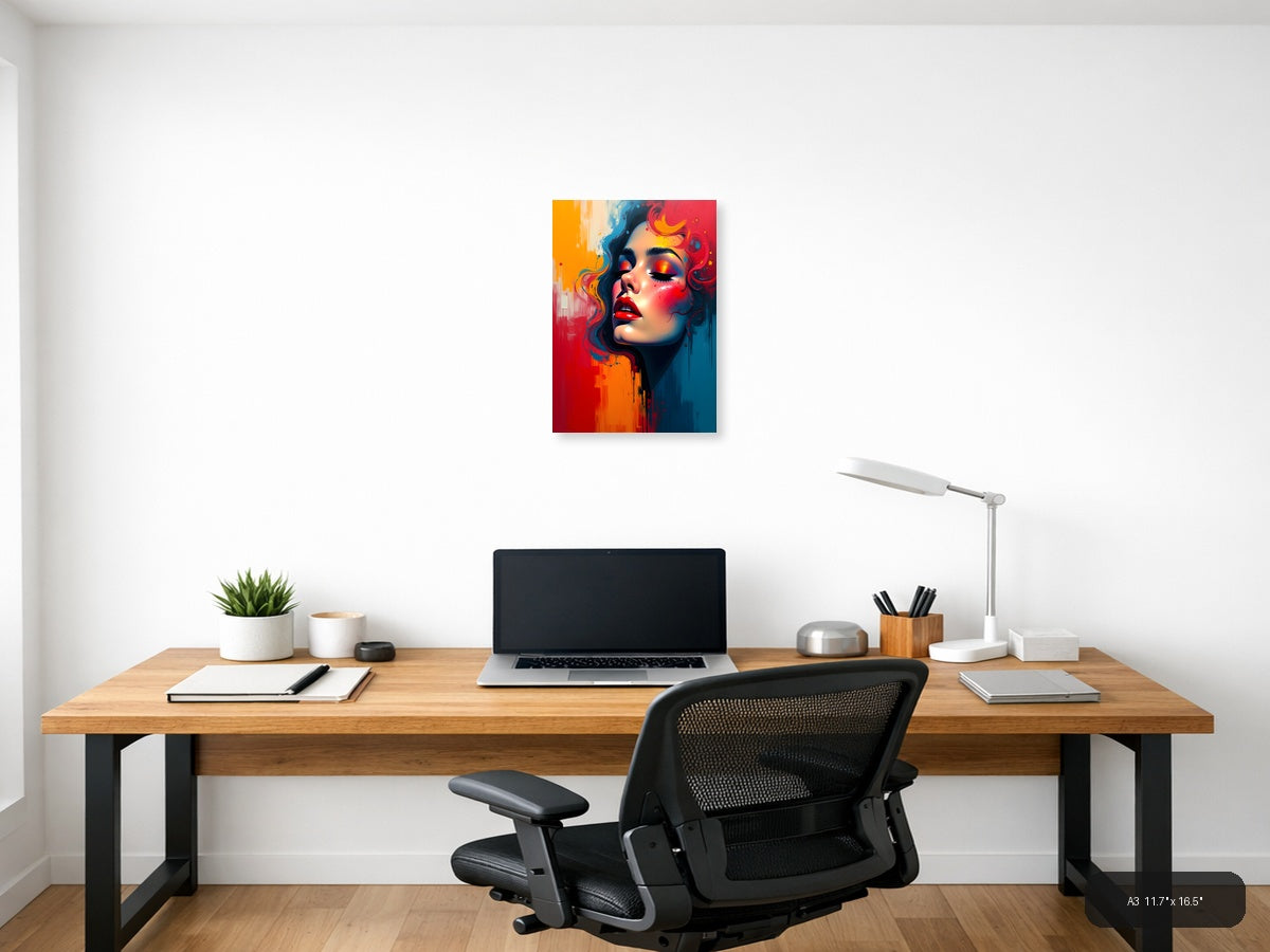 Colorful Abstract Portrait Woman Face Wall Art — A3 / Office