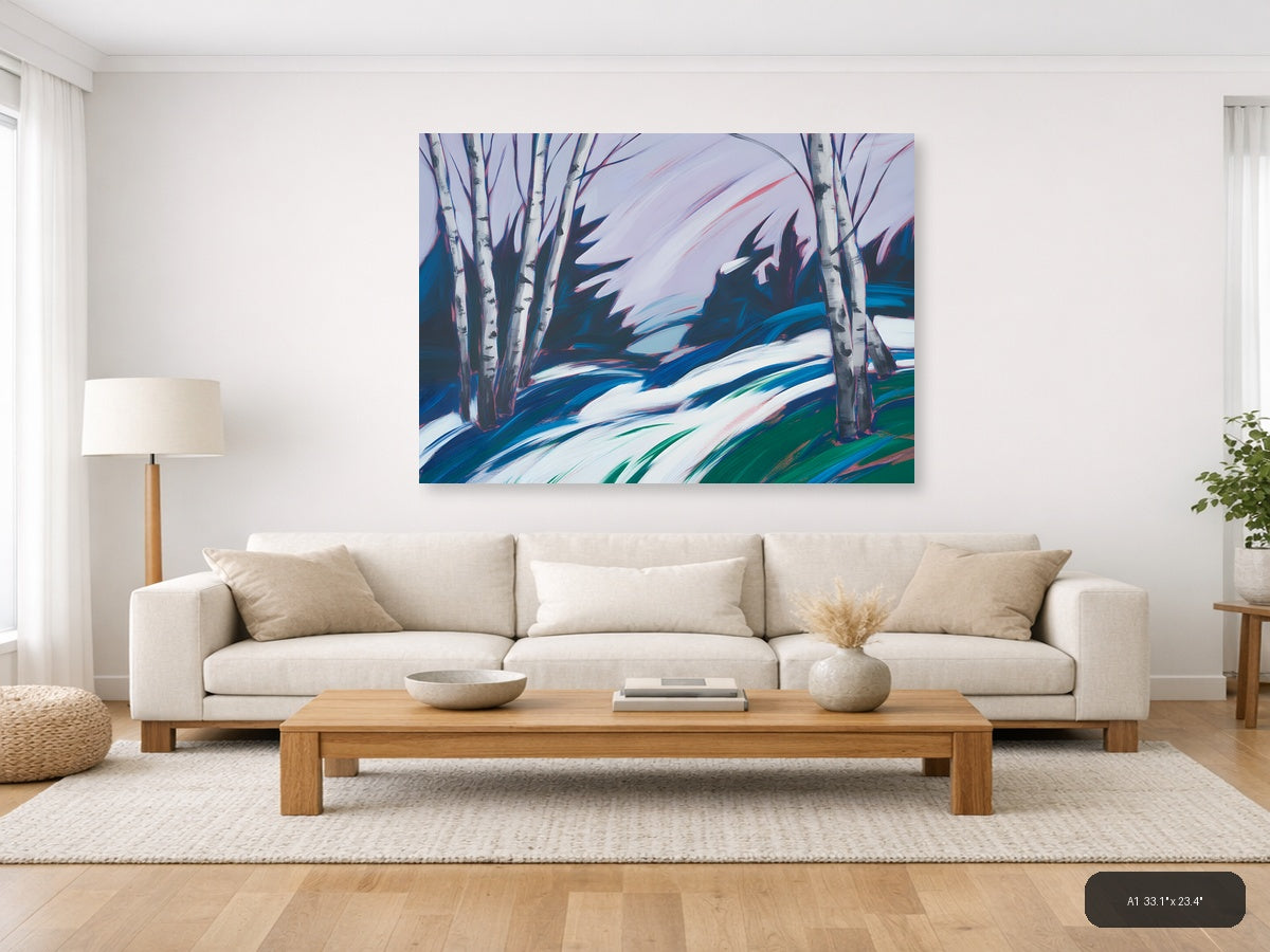 Abstract Winter Birch Trees Snow Landscape Wall Art — A1 / Living Room