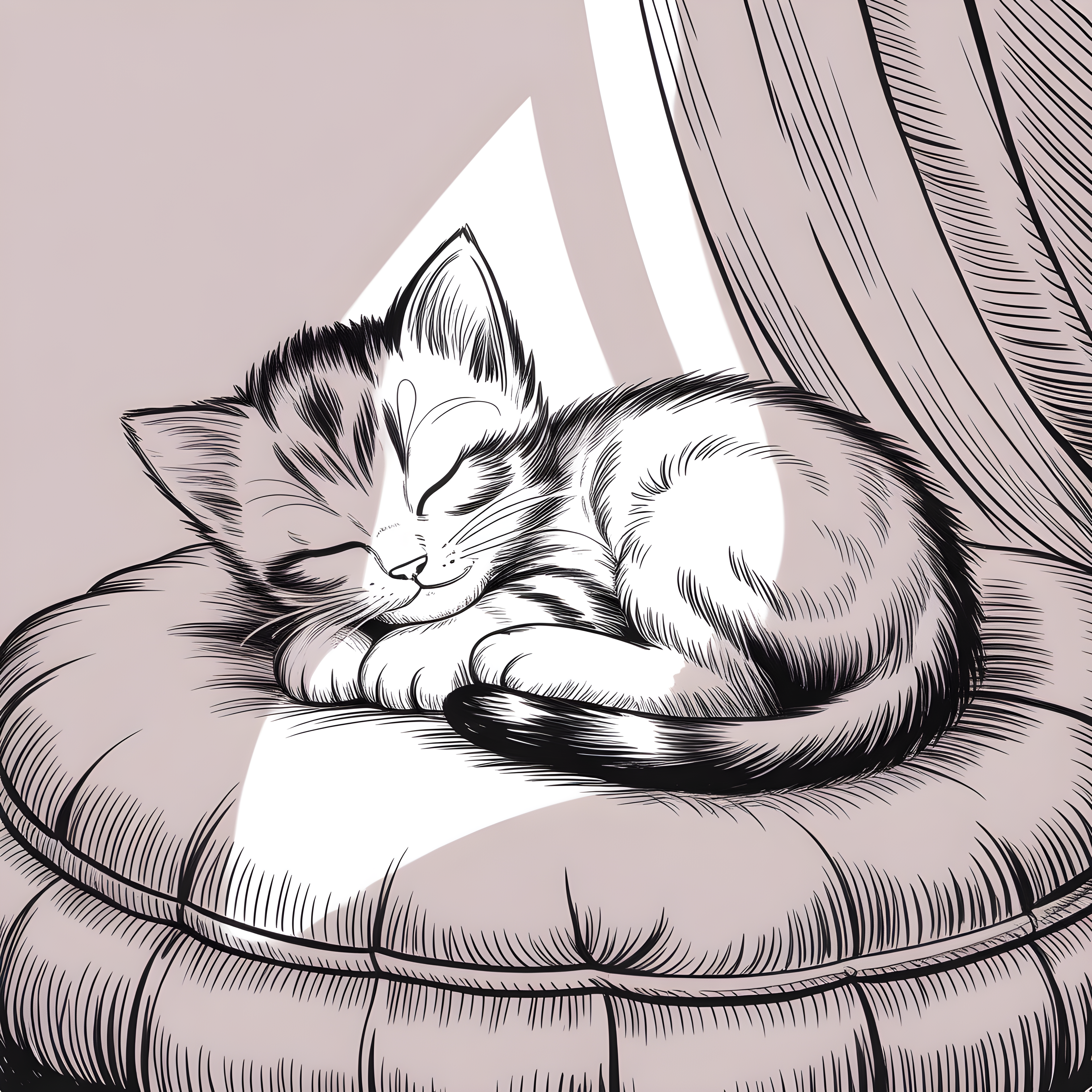 Sleeping Cat Line Art Wall Art Print