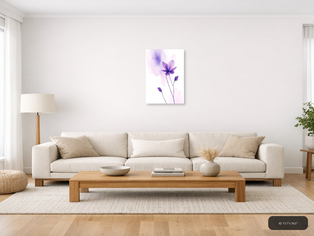 Purple Watercolor Cosmos Flowers Wall Art — A3 / Living Room