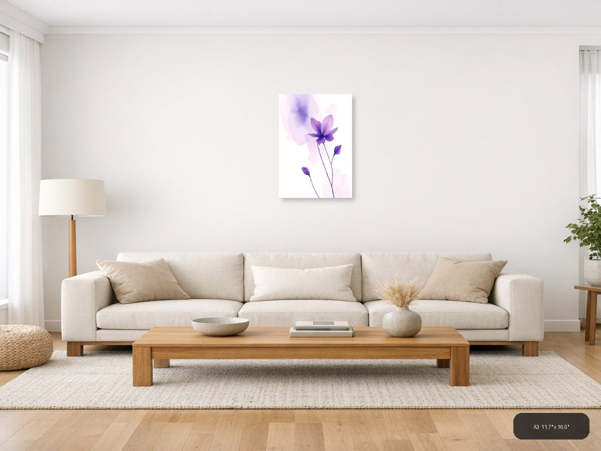 Purple Watercolor Cosmos Flowers Wall Art — A3 / Living Room