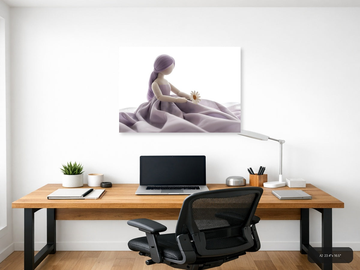 Purple-Haired Girl with Daisy Minimalist Wall Art — A2 / Office