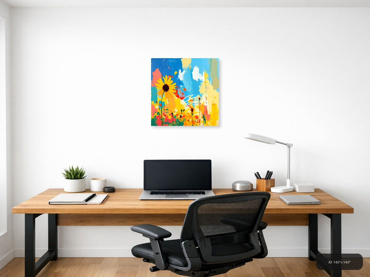 Abstract Sunflower Garden Blue Sky Wall Art — A3 / Office