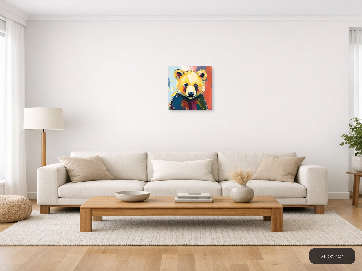 Colorful Abstract Bear Portrait Modern Wall Art — A4 / Living Room