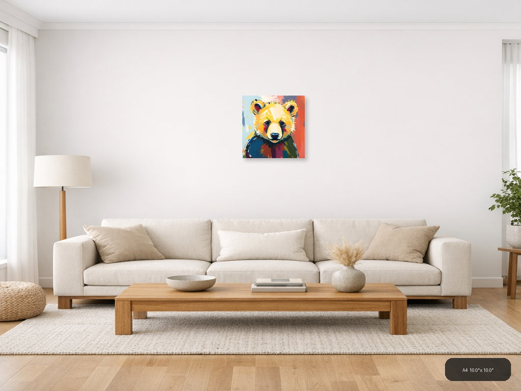 Colorful Abstract Bear Portrait Modern Wall Art — A4 / Living Room