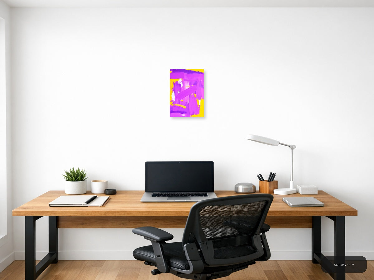 Vibrant Magenta & Yellow Abstract Paint Strokes Wall Art — A4 / Office