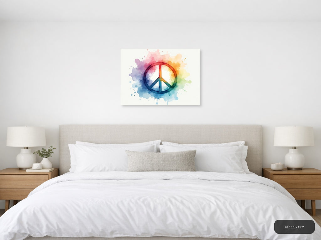 Watercolor Peace Sign Rainbow Splash Wall Art — A3 / Bedroom