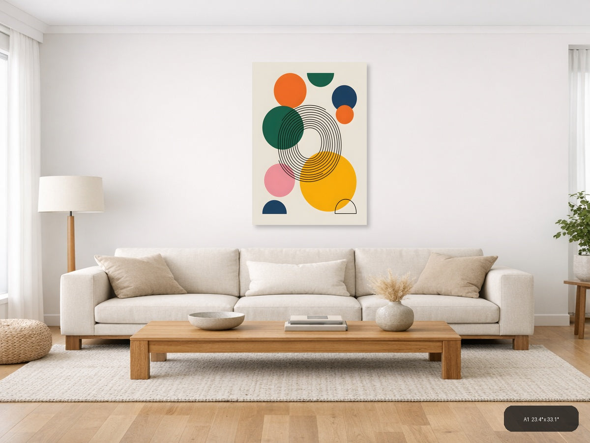 Abstract Geometric Circles Line Art Modern Wall Art — A1 / Living Room
