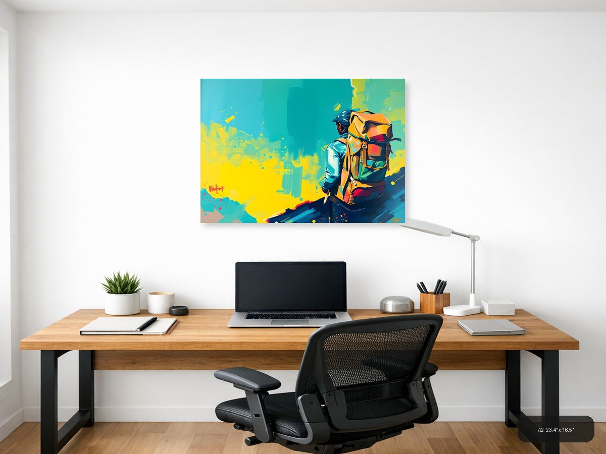 Colorful Adventurer with Backpack Abstract Wall Art — A2 / Office