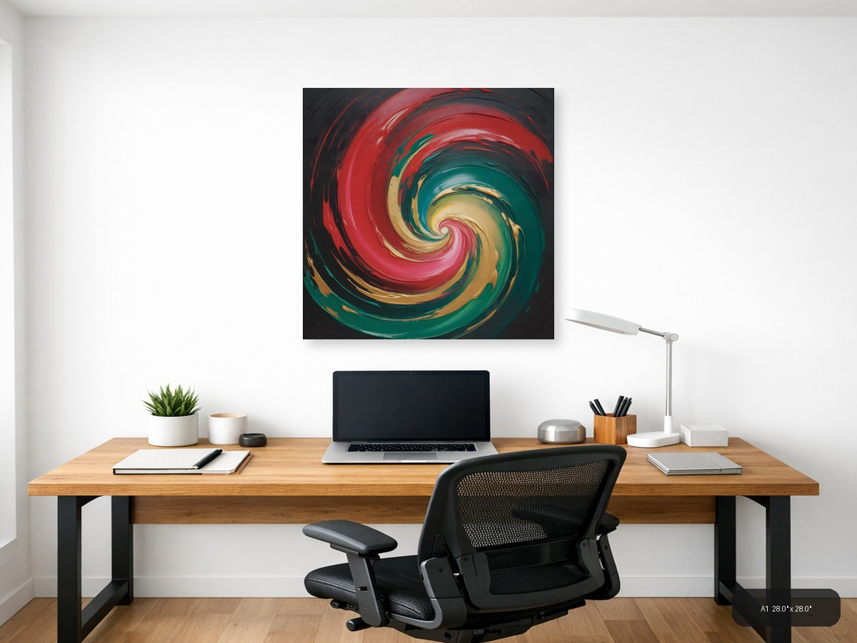 Colorful Abstract Spiral Red Green Gold Wall Art — A1 / Office