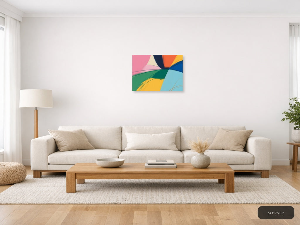 Colorful Abstract Curved Shapes Modern Landscape Wall Art — A4 / Living Room