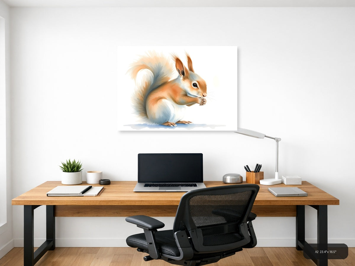 Curious Squirrel Watercolor Portrait Wall Art — A2 / Office