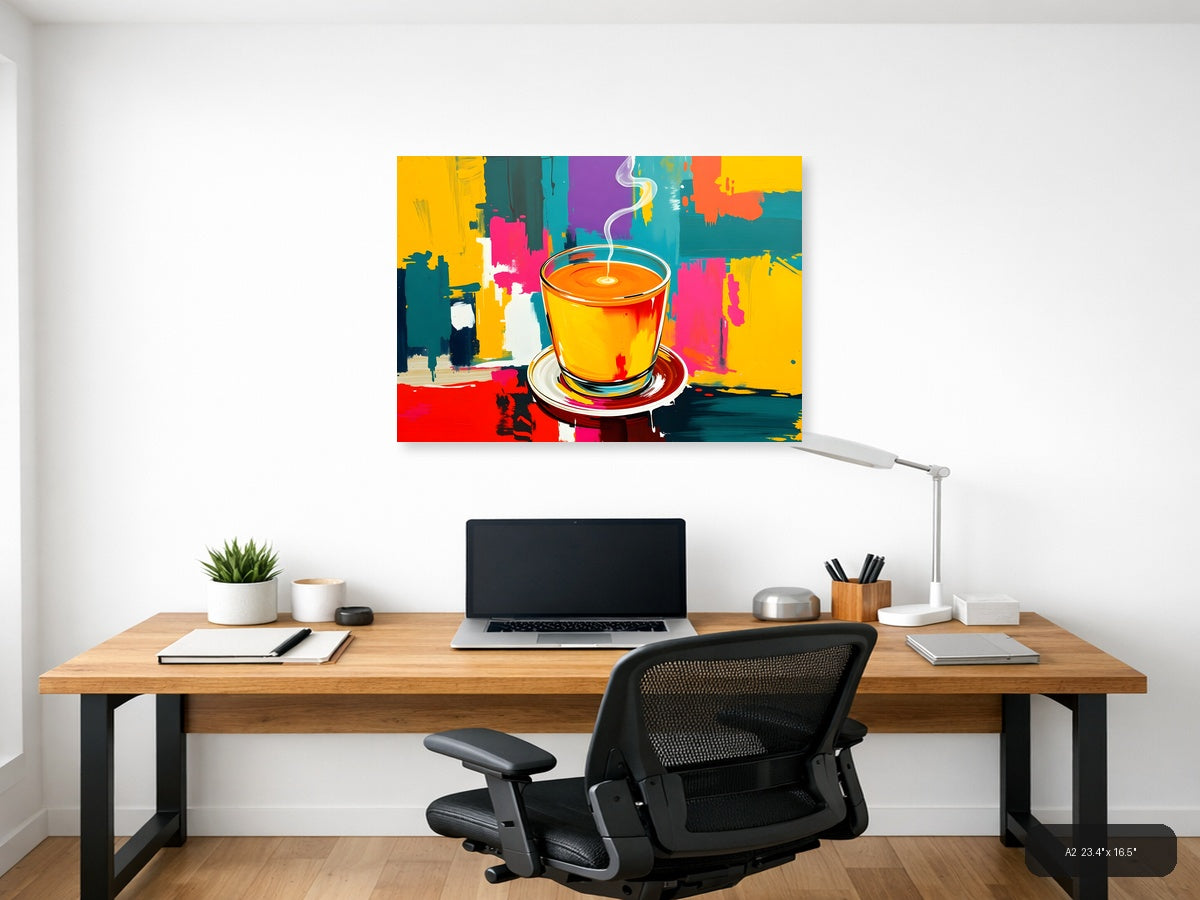 Vibrant Coffee Cup Abstract Pop Art Wall Art — A2 / Office