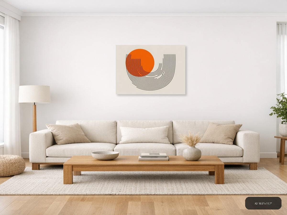 Orange Circle Line Art Modern Abstract Wall Art — A3 / Living Room
