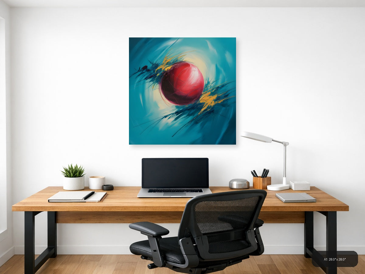 Red Sphere Abstract Turquoise Motion Wall Art — A1 / Office