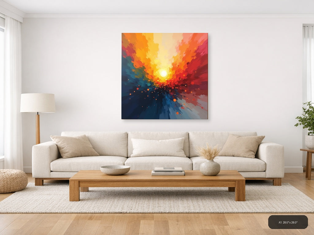 Abstract Radiant Sunset Explosion Orange Red Wall Art — A1 / Living Room
