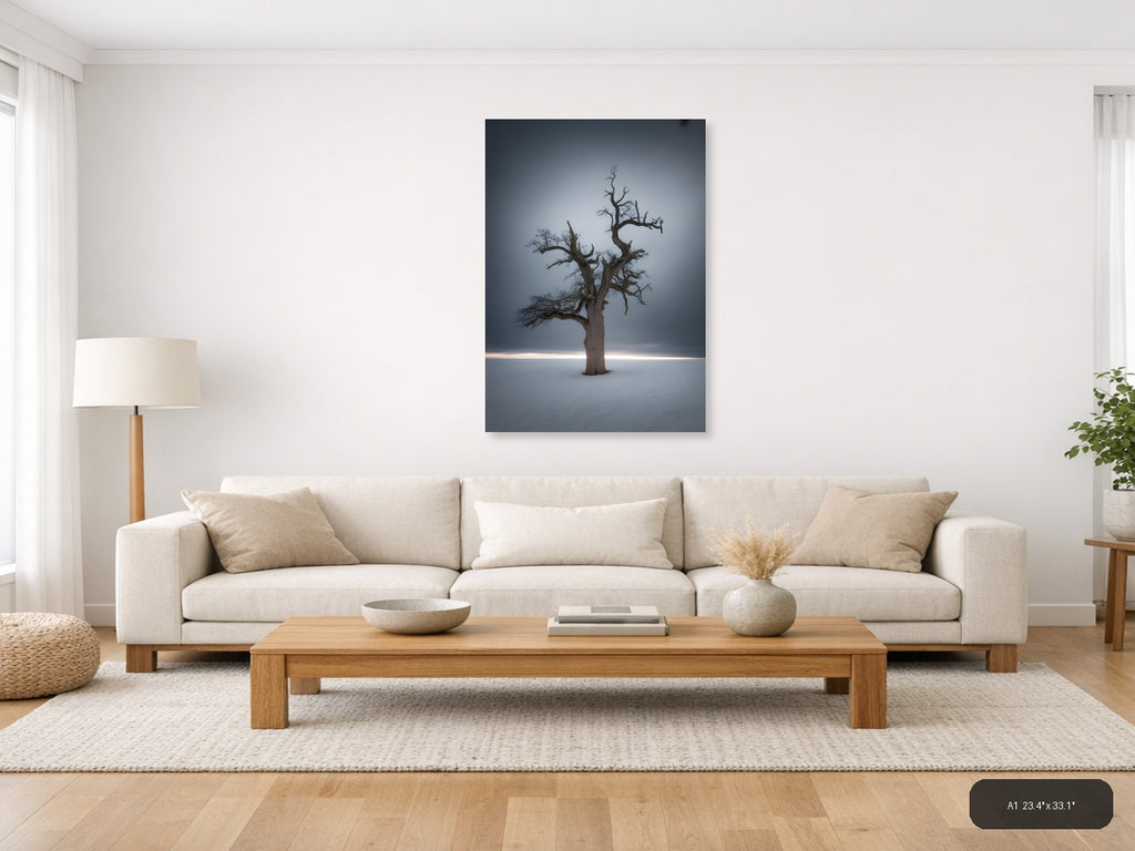 Bare Dead Tree in Snow Storm Photography Wall Art — A1 / Living Room