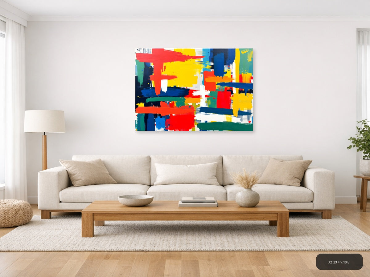 Vibrant Abstract Brushstrokes Primary Colors Wall Art — A2 / Living Room